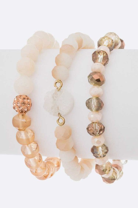 Druzy Stone Beads Stretch Layered Bracelet Set